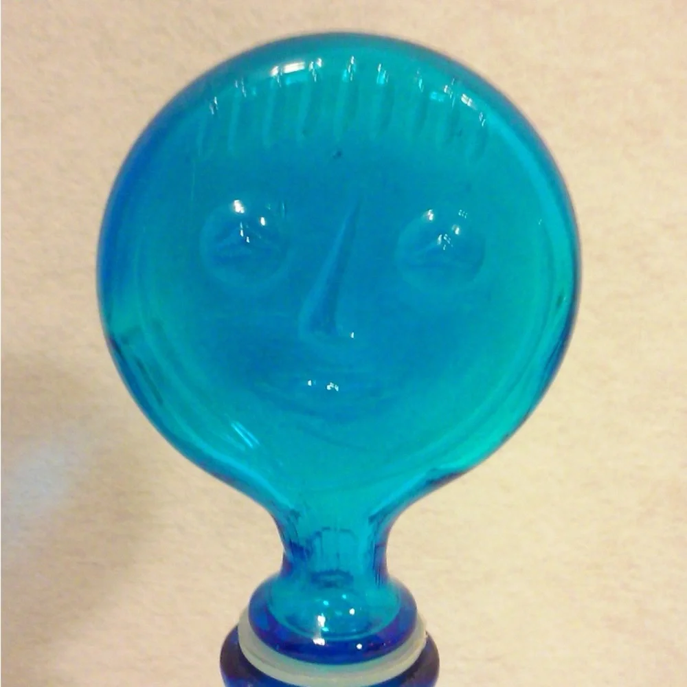 Vintage Blue Glass Art Glass Face Decanter Bottle